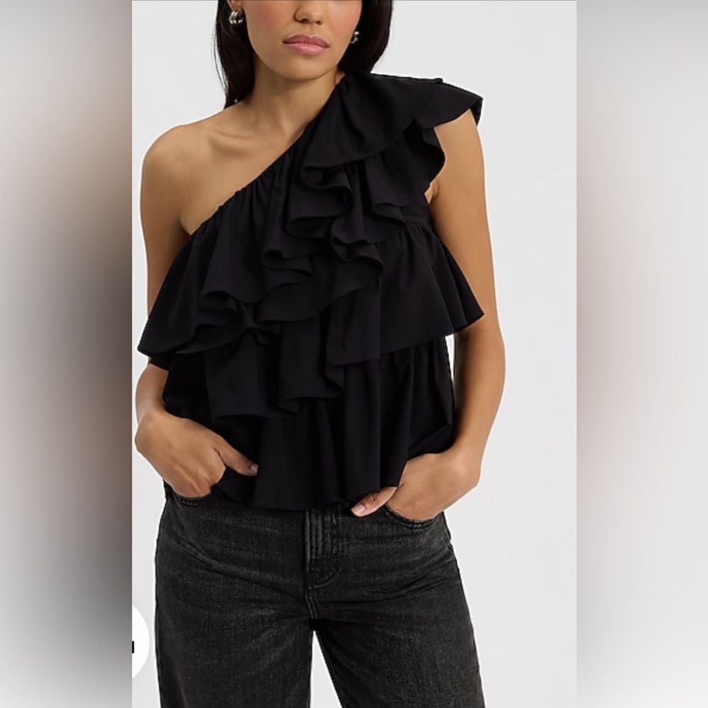 Express layered ruffle one-shoulder tank